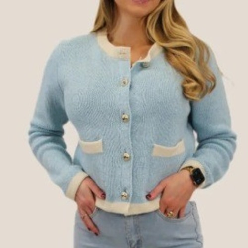Baby Blue Knit Cardigan Sz Small Preppy Vintage‎ Inspired Retro